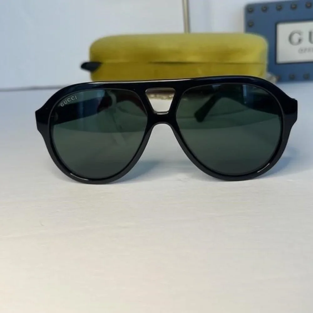 New - Gucci New GG0159SN 003 Black & Multi Color Aviator Sunglasses